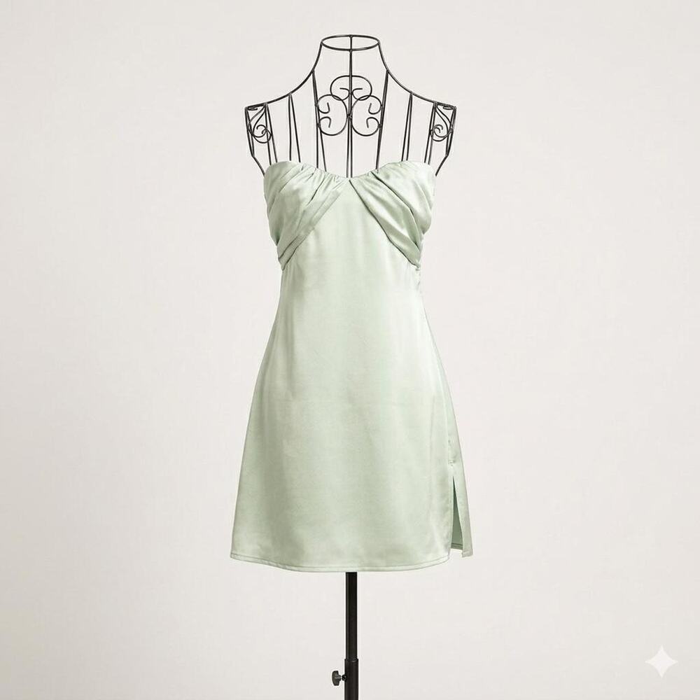 Princess Polly Irena Strapless Mini Homecoming Dress Sage Green Satin Size US 4